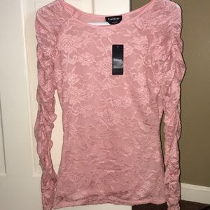 Long sleeve pink lace top